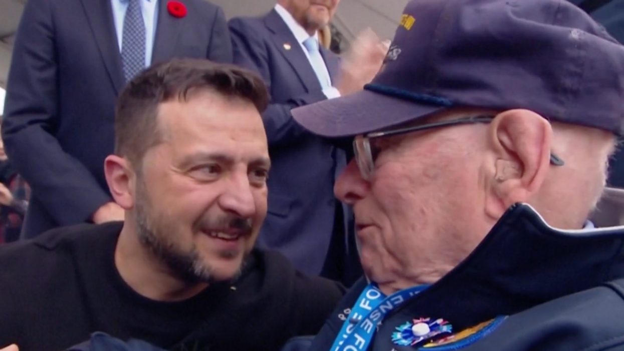 Screenshot of Volodymyr Zelenskyy with unnamed D-Day veteran