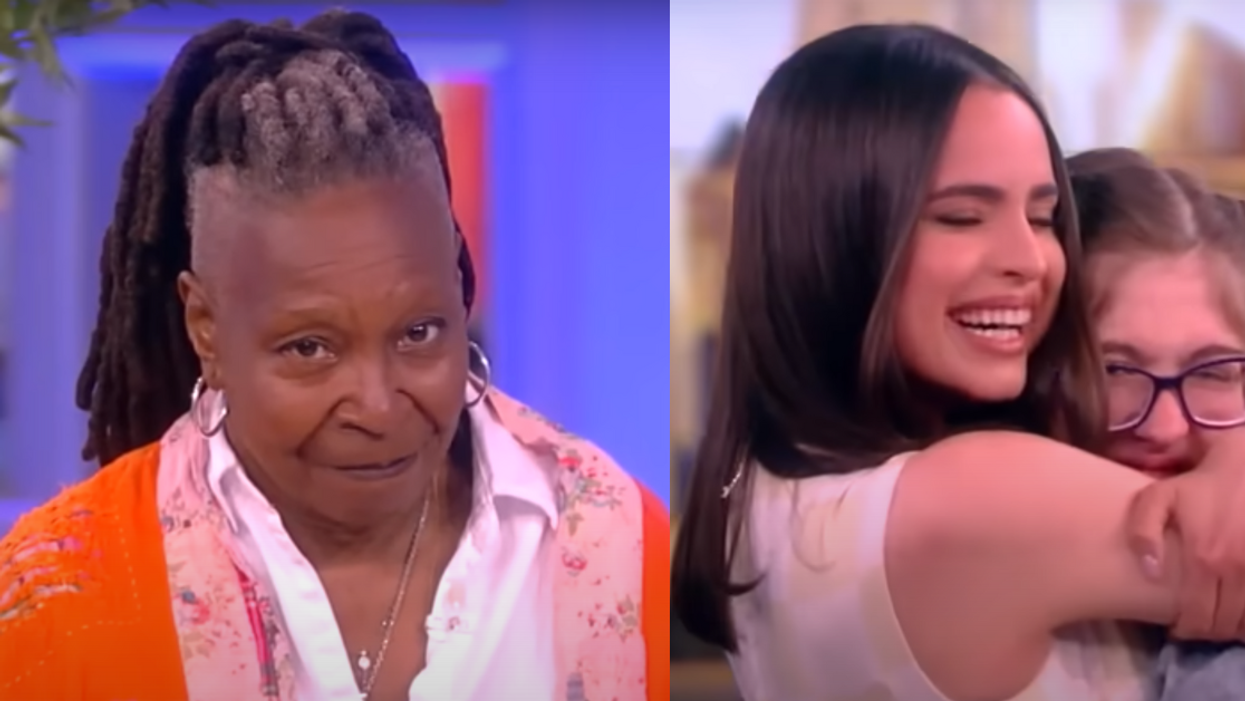 Screenshot of Whoopi Goldberg and screenshot of Sofia Carson and Mya