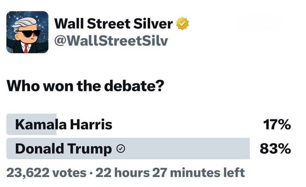 Screenshot of X poll showing Trump "won" the presidential debate