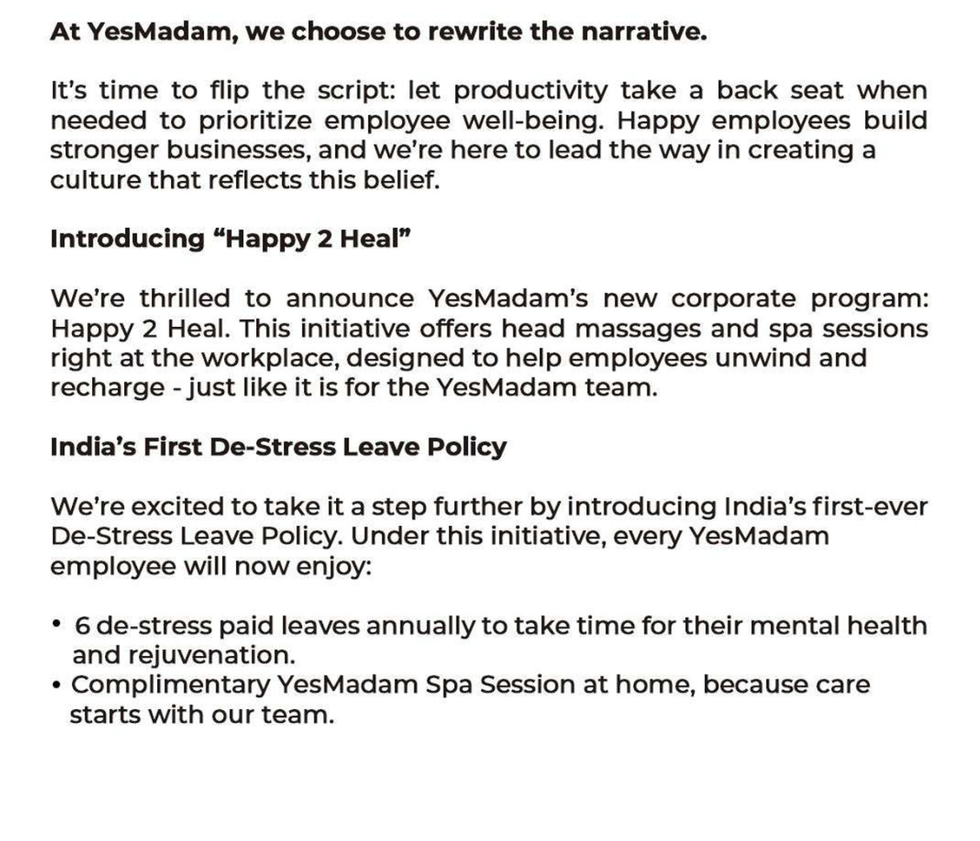 Screenshot of YesMadam's LinkedIn message