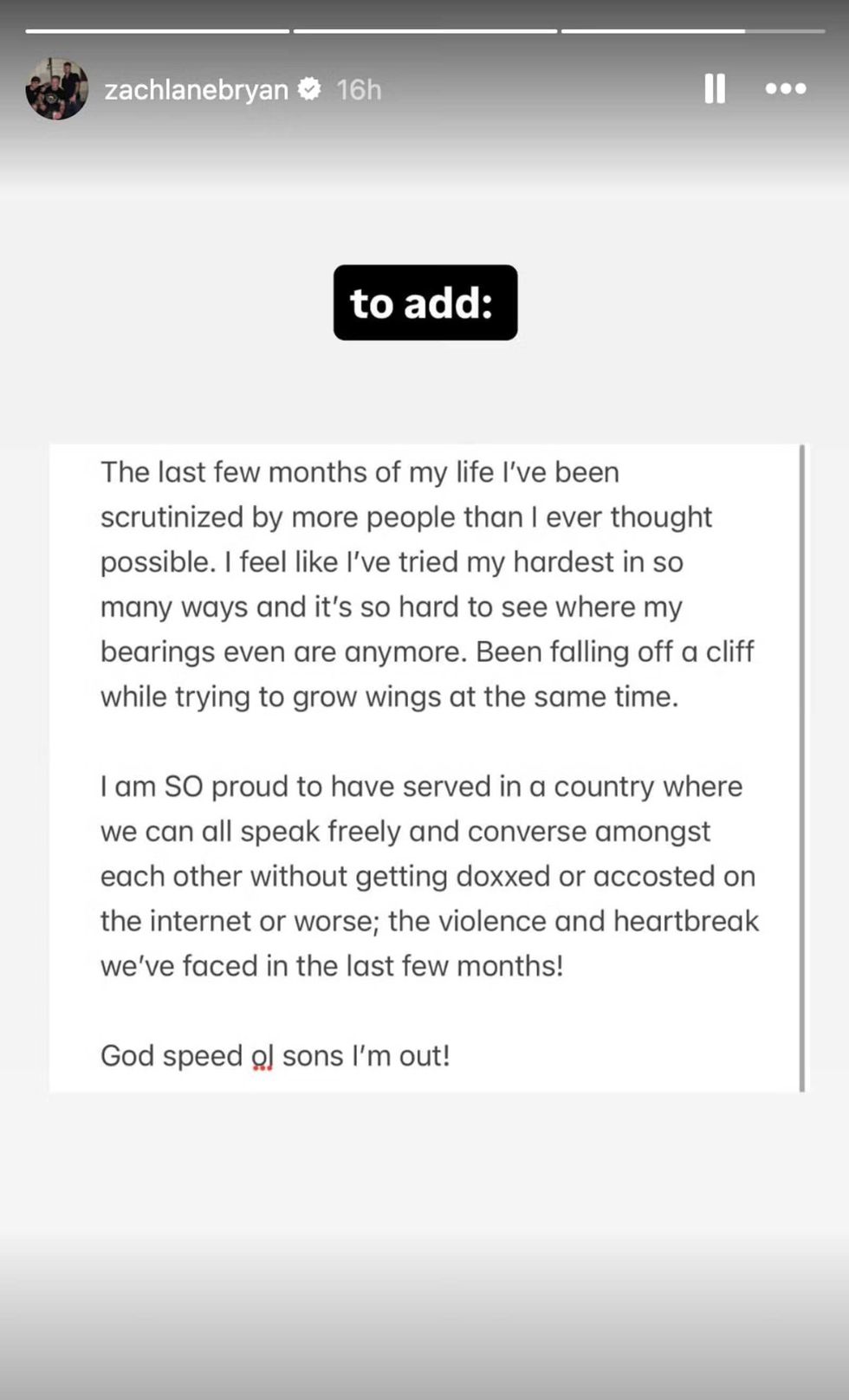 Screenshot of Zach Bryan's post