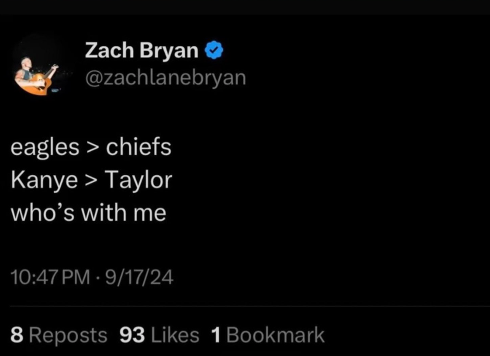 Screenshot of Zach Bryan's post