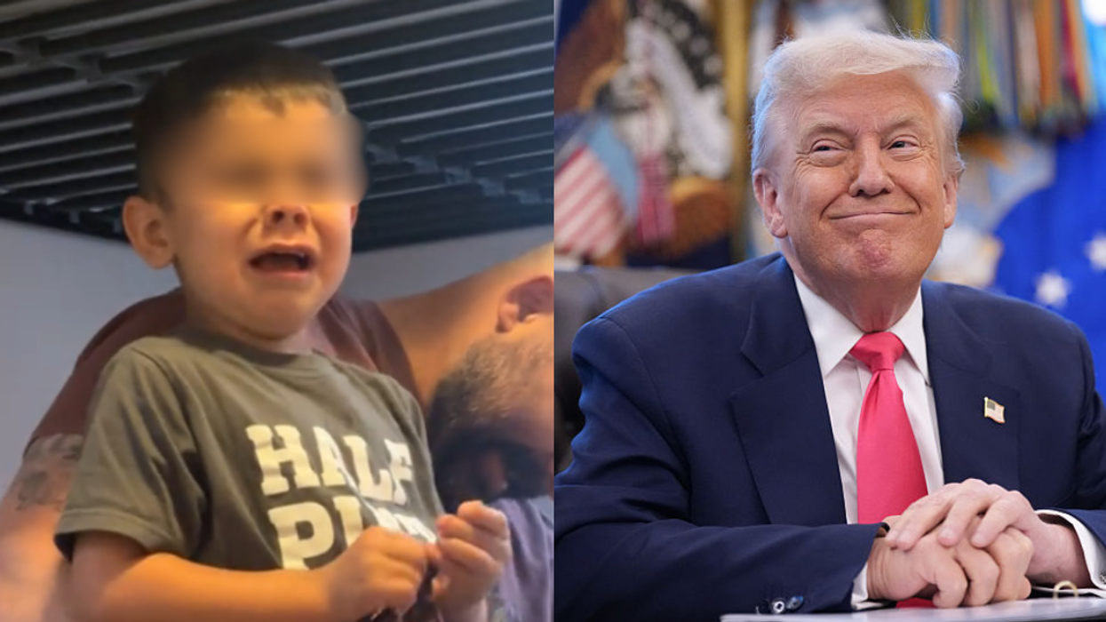 Screenshots from @andydouglas.trumpboy's TikTok video; President Donald Trump