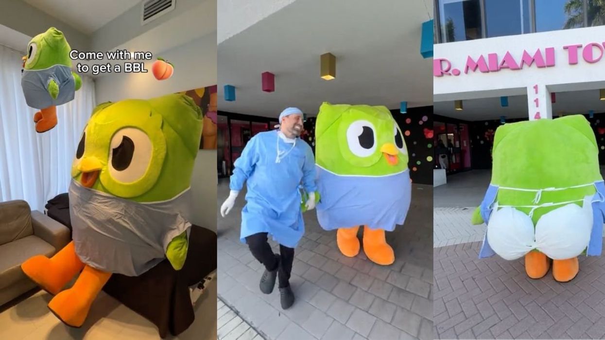 Screenshots from Duolingo TikTok about Duo getting a BBL