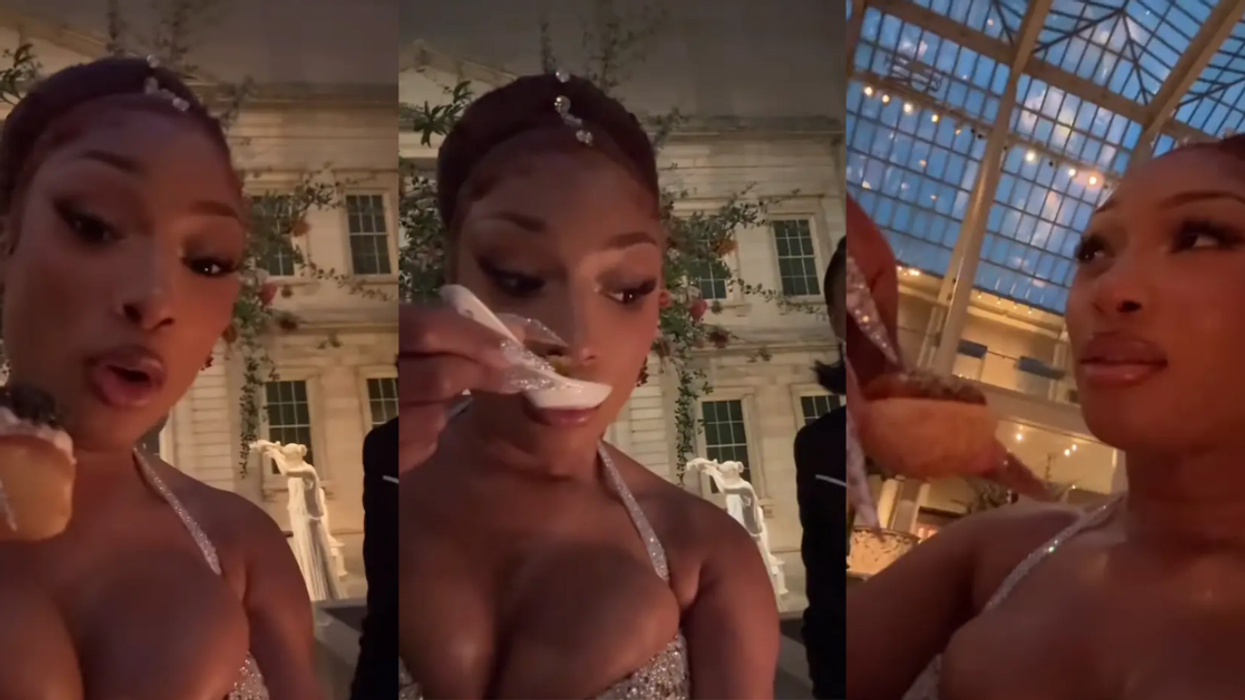 Screenshots from Megan Thee Stallion's Instagram video at the Met Gala