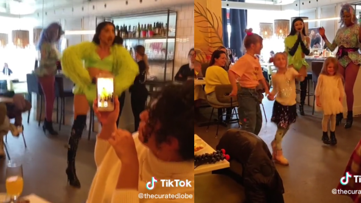 Screenshots from the TikTok video of the drag brunch