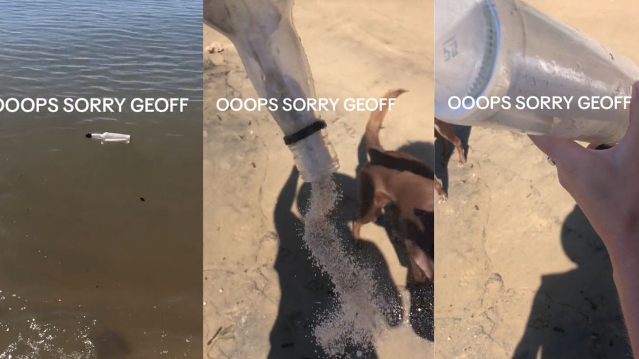 Screenshots from TikTok video of couple opening the bottle