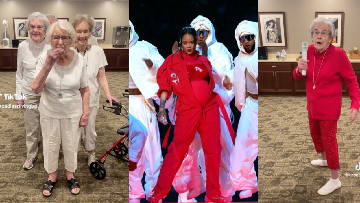 Screenshots from TikTok video; Rihanna Super Bowl performance