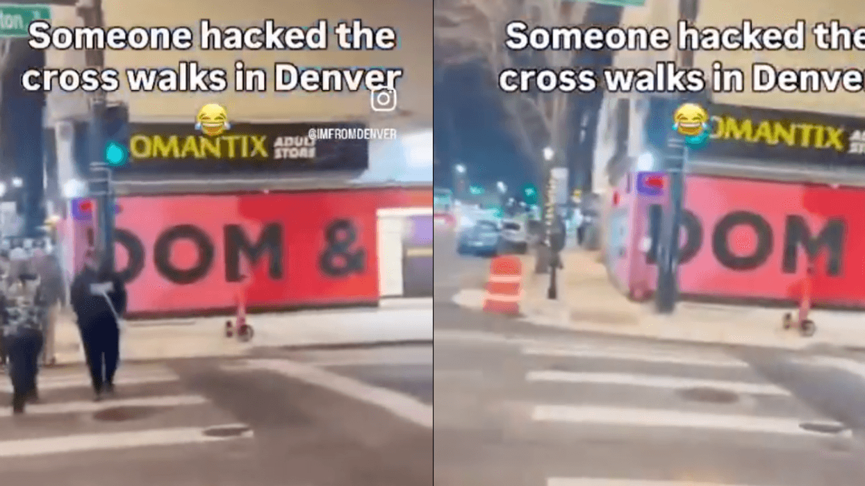 Screenshots from video of crosswalk playing anti-Trump messages