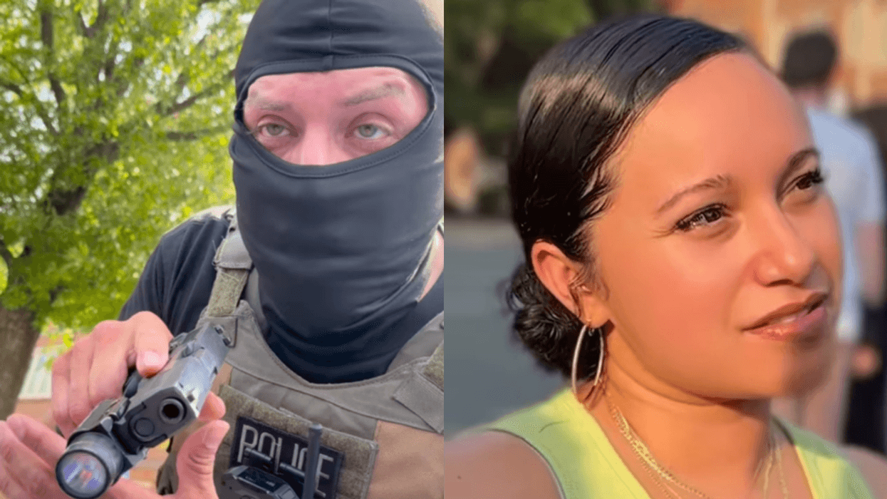 screenshots from videos of ICE agent and Carolina Molina