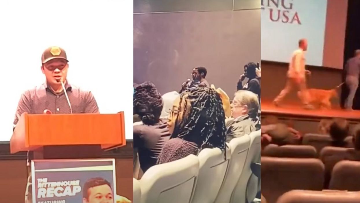 Screenshots from videos of Kyle Rittenhouse and protesters at Memphis event