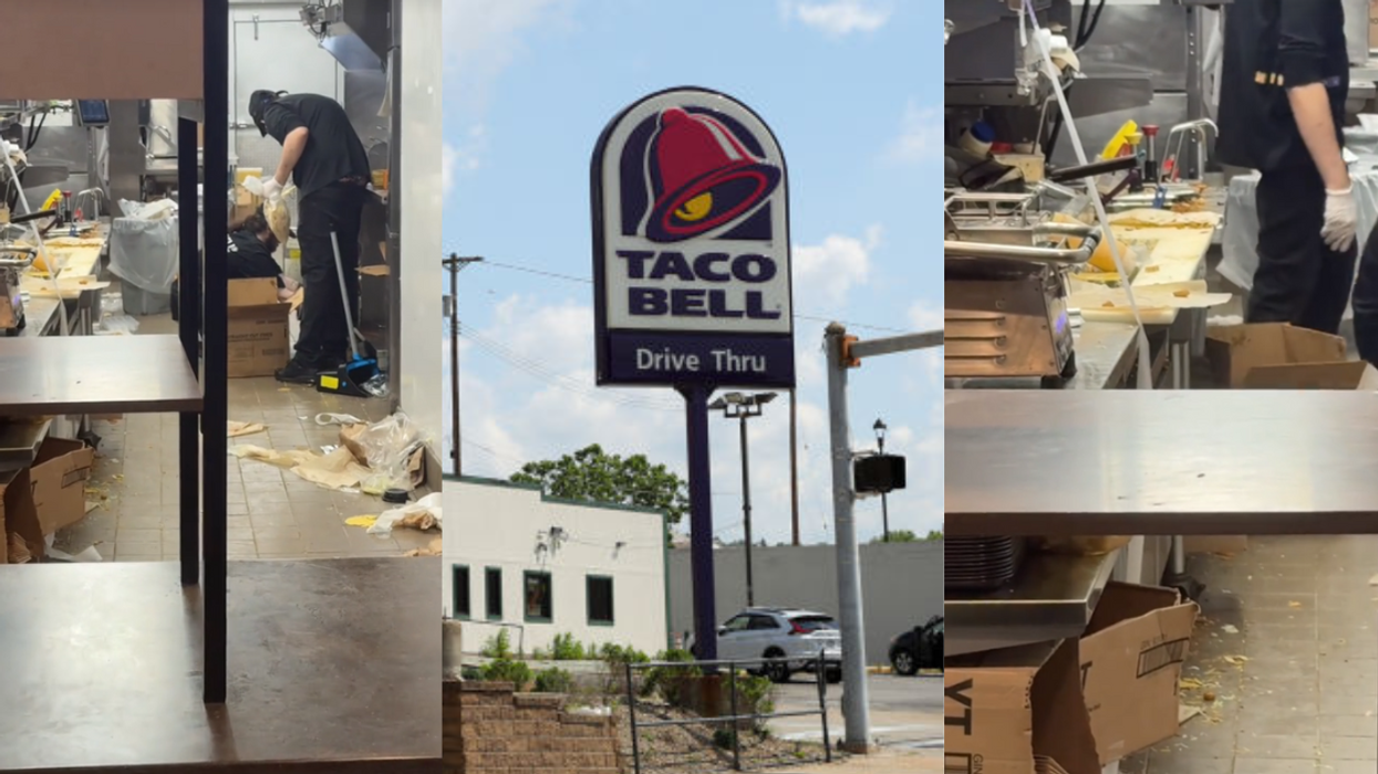 Screenshots from @young.tropical's TikTok video; Taco Bell sign