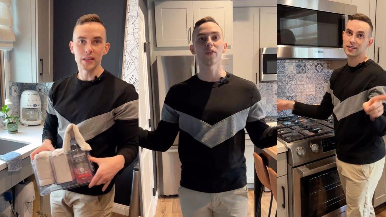 Screenshots of Adam Rippon showing us his kitchen