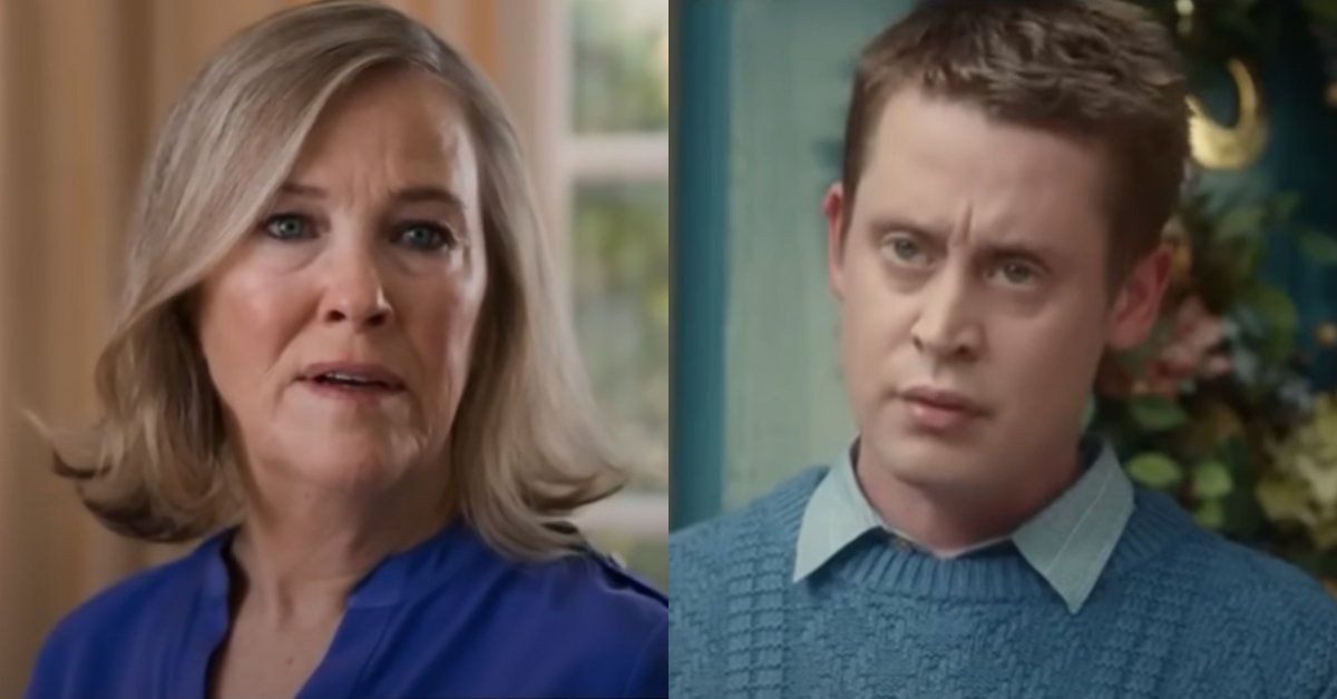 Screenshots of Catherine O'Hara and Macaulay Culkin from the fake 'Home Alone' trailer