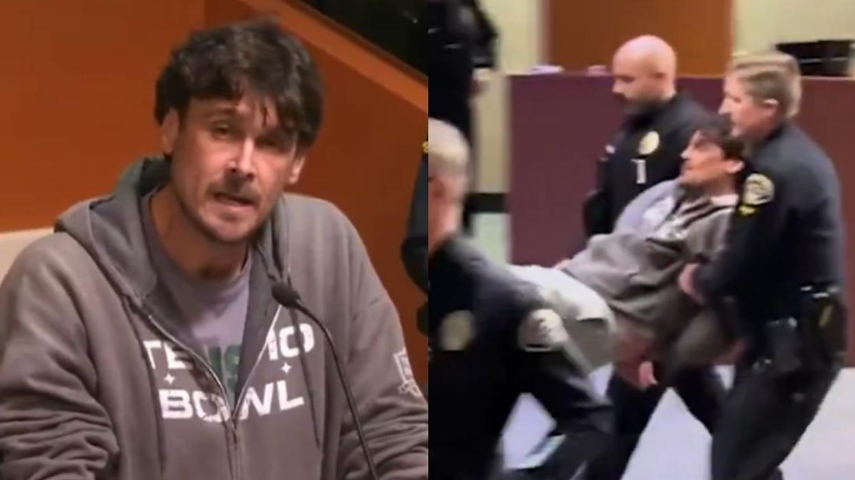 Screenshots of Chris Kluwe speaking and being carried out of Huntington Beach City Council meeting