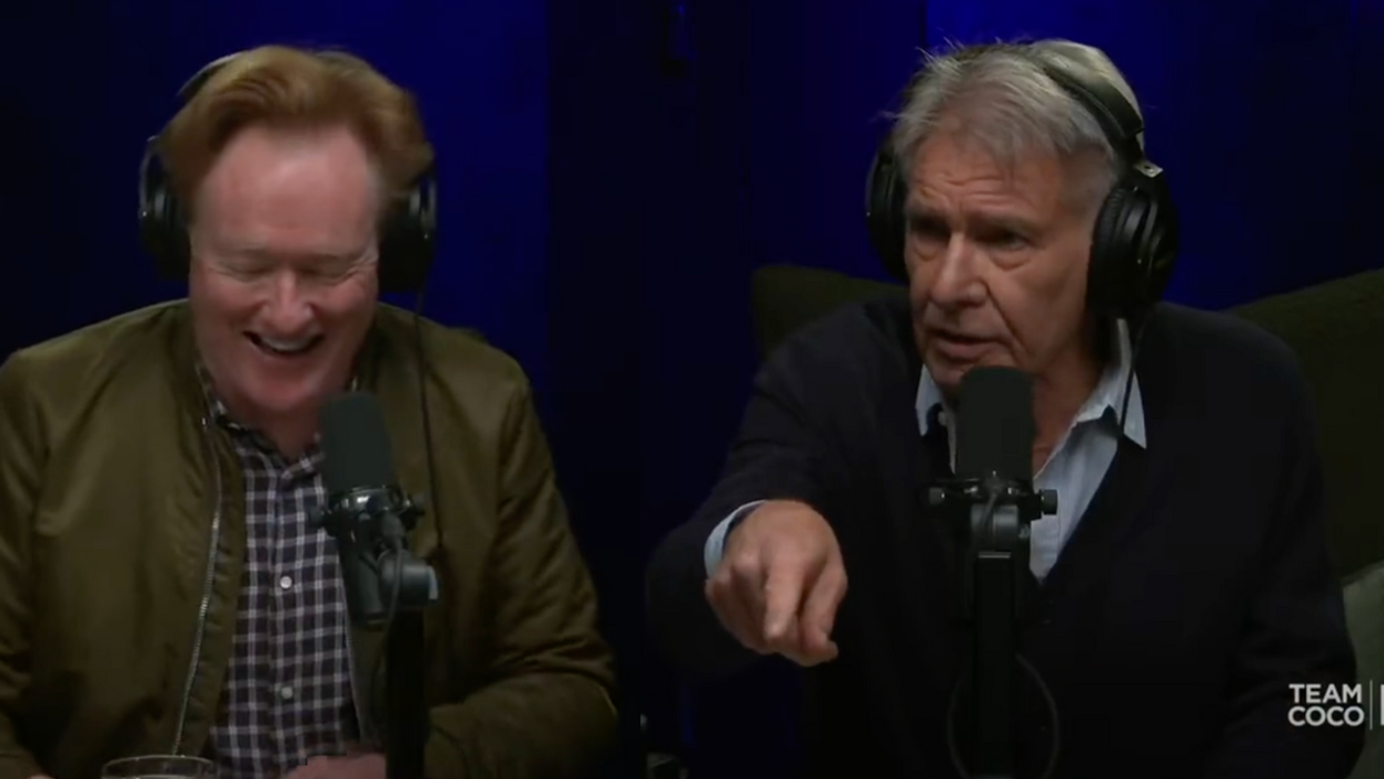 Screenshots of Conan O'Brien and Harrison Ford