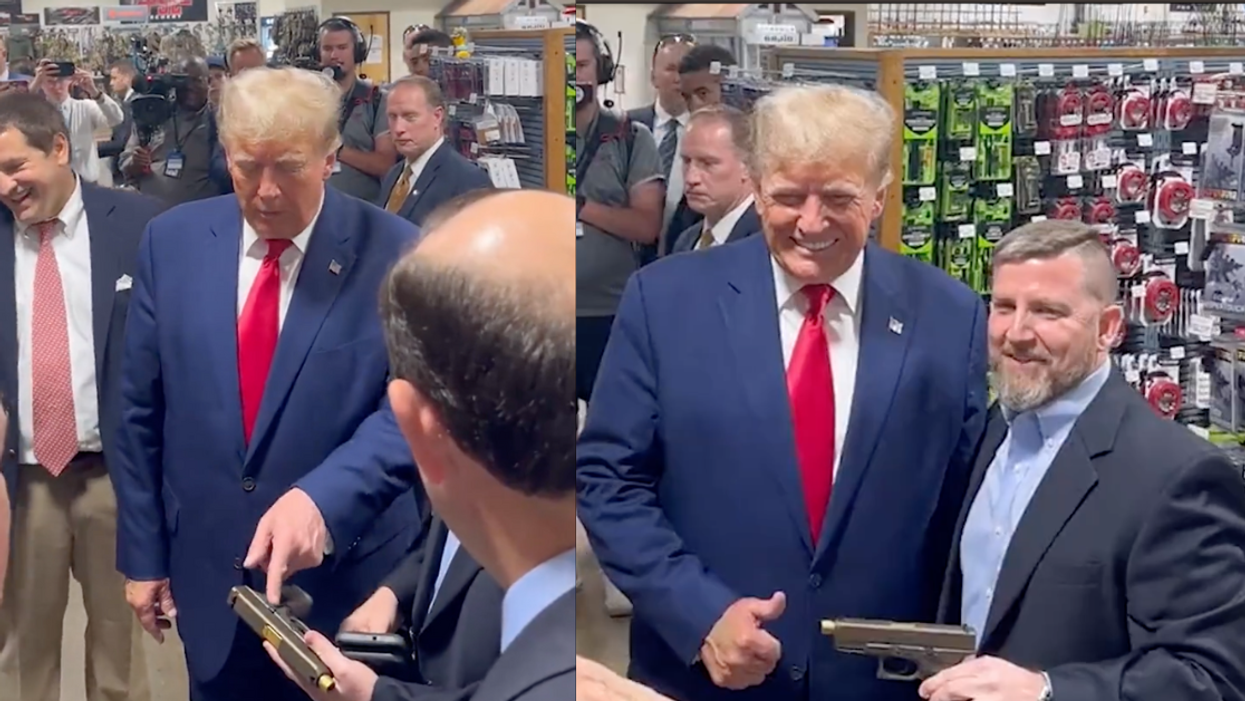 Screenshots of Donald Trump and aide with gun