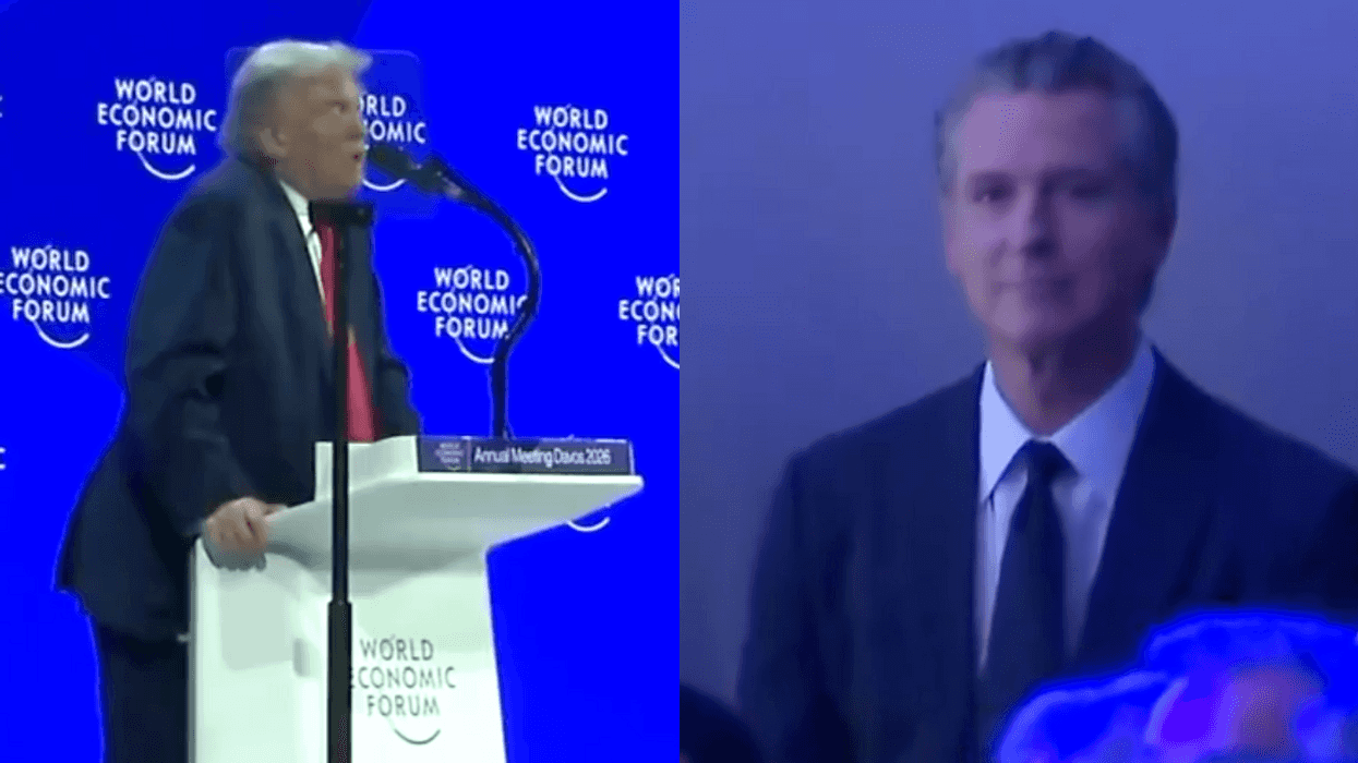 Screenshots of Donald Trump and Gavin Newsom at the World Economic Forum