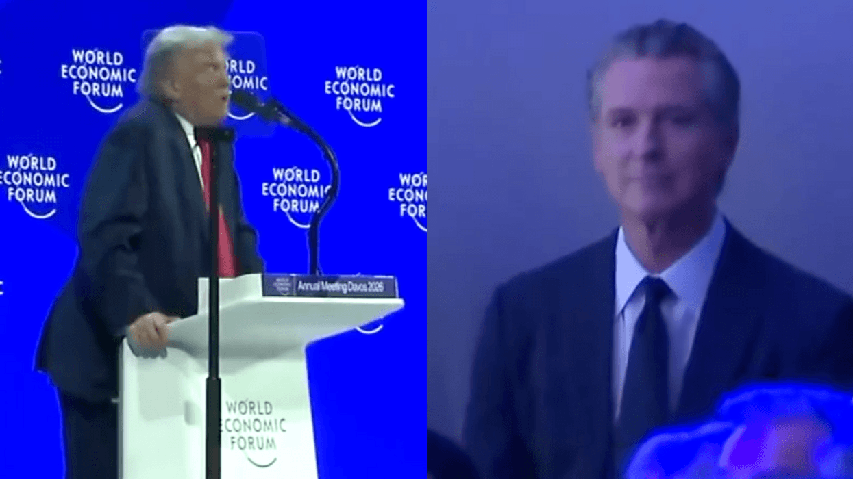 Screenshots of Donald Trump and Gavin Newsom at the World Economic Forum