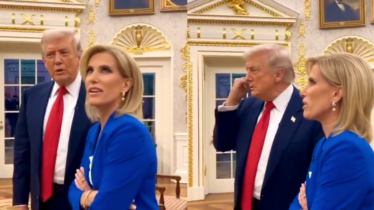 Screenshots of Donald Trump and Laura Ingraham in the Oval Office