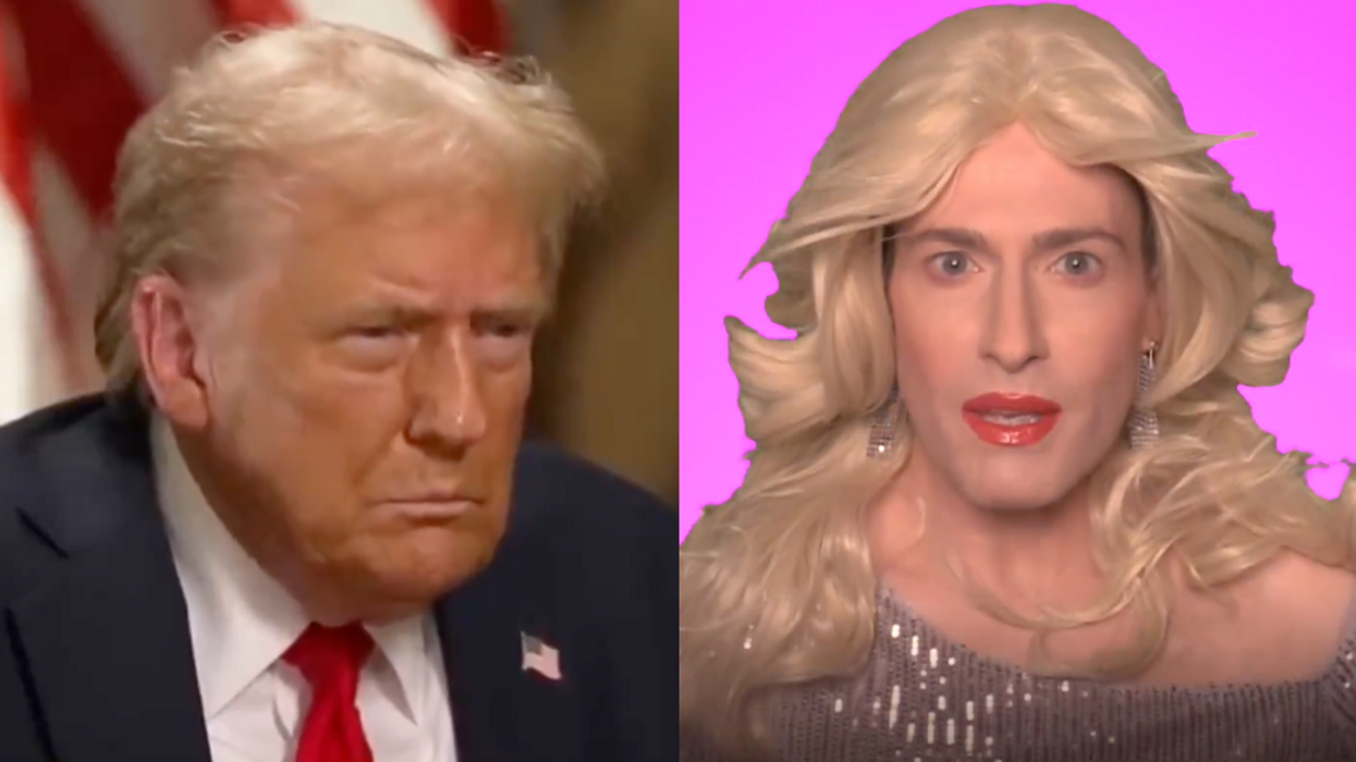 Screenshots of Donald Trump and Rainbow Rainbow in "MAGADU' parody video