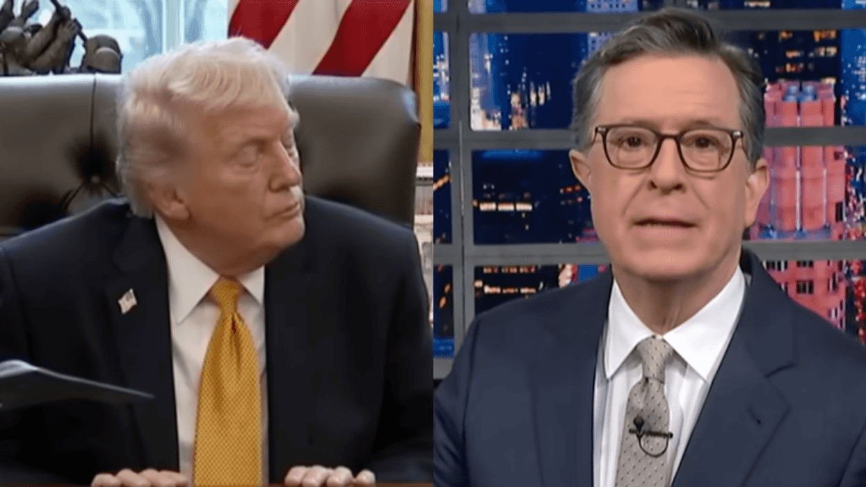 Screenshots of Donald Trump and Stephen Colbert