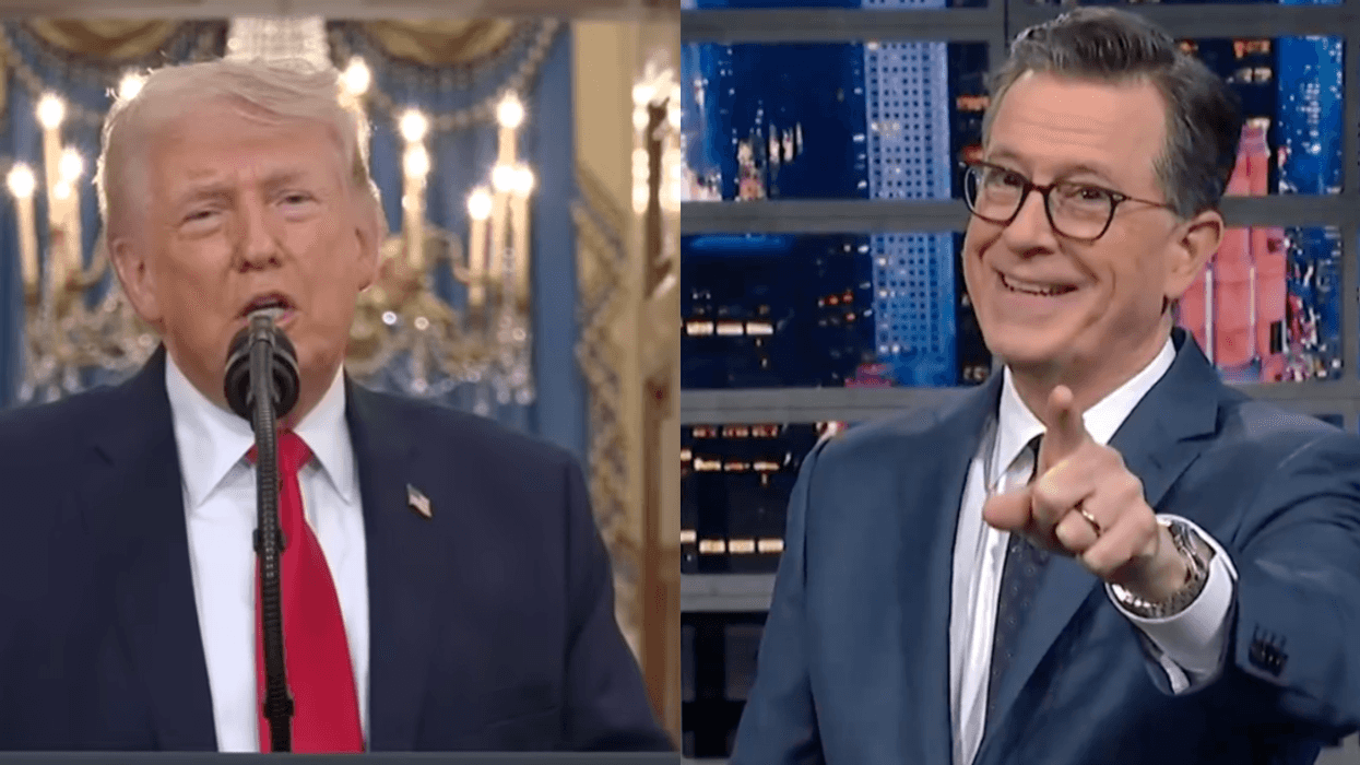 Screenshots of Donald Trump and Stephen Colbert