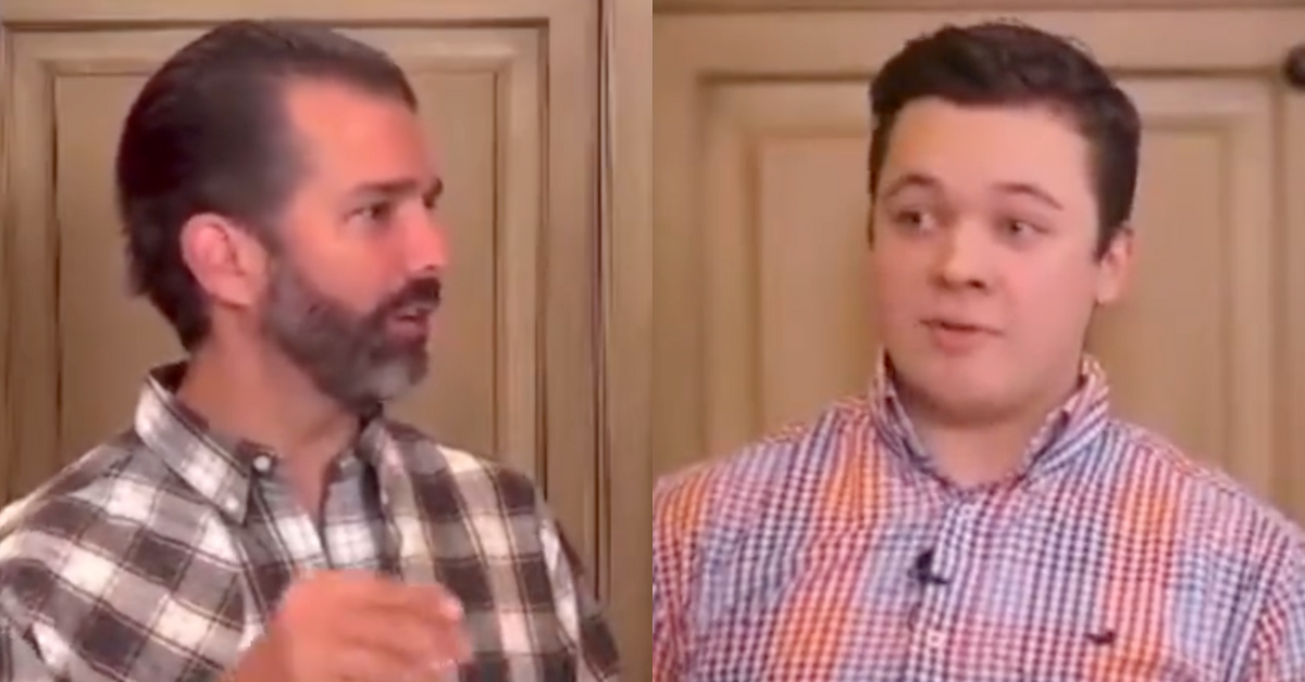 Screenshots of Donald Trump Jr. and Kyle Rittenhouse on the "Triggered" podcast