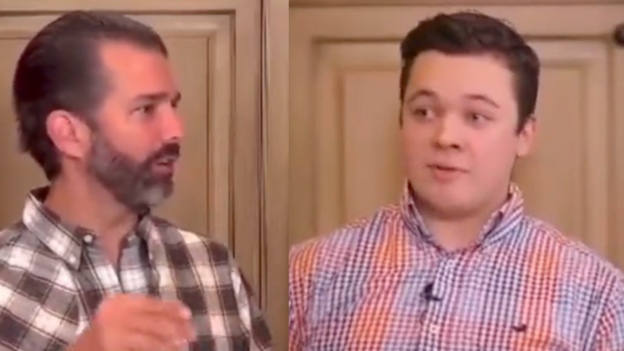 Screenshots of Donald Trump Jr. and Kyle Rittenhouse on the "Triggered" podcast