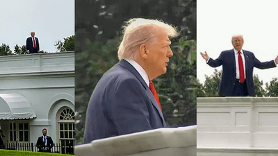 screenshots of Donald Trump on the White House roof