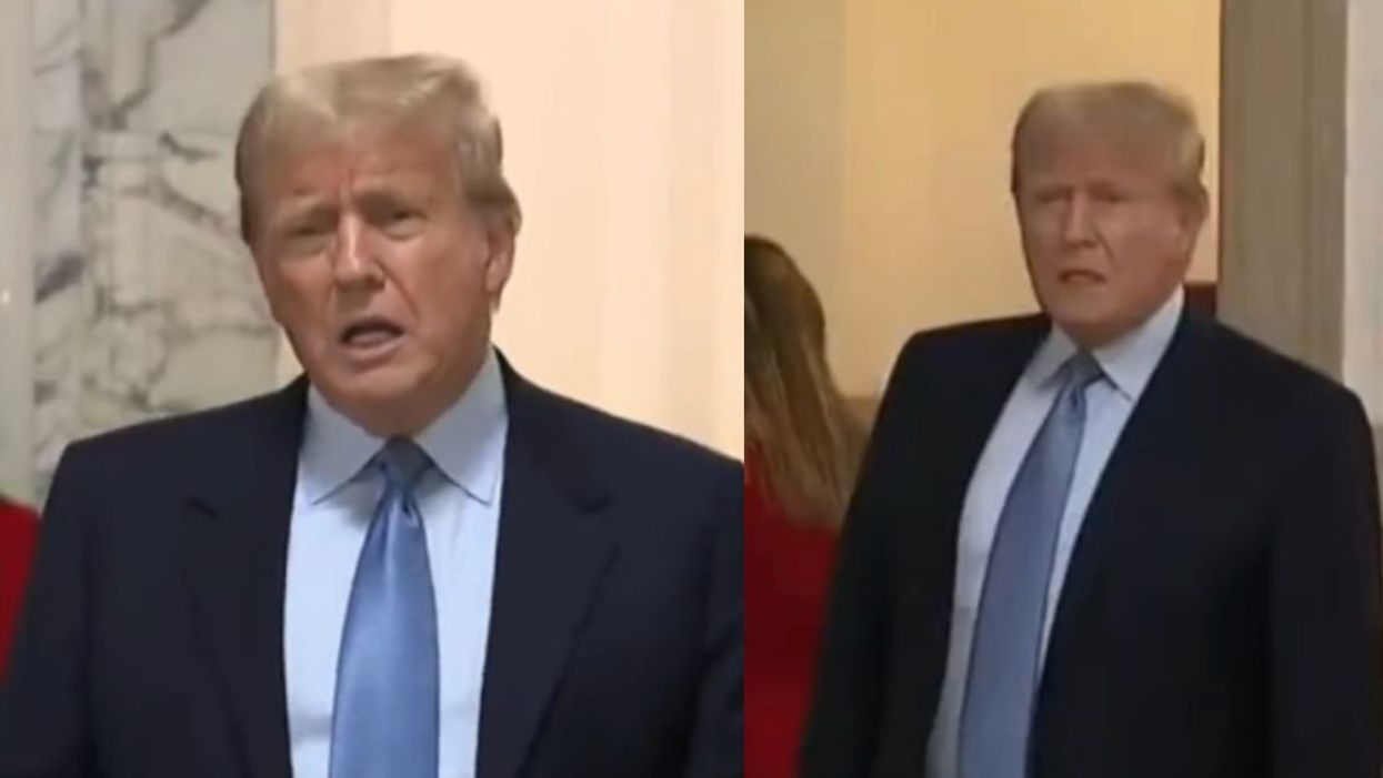 Screenshots of Donald Trump outside at a NY courthouse