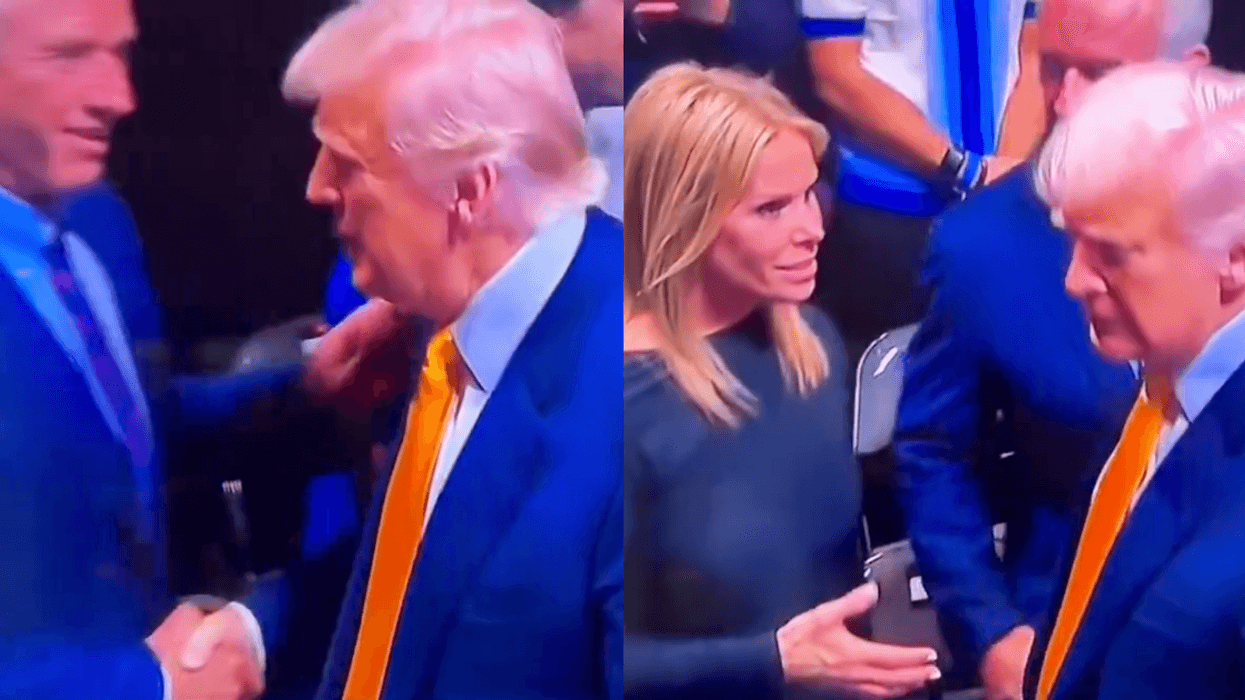 Screenshots of Donald Trump shaking Robert F. Kennedy Jr.'s hand and not shaking Cheryl Hines'
