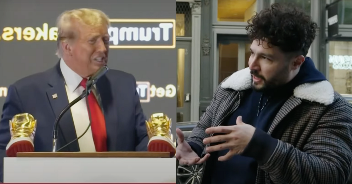 Screenshots of Donald Trump with sneakers and a man who gave his opinions about them