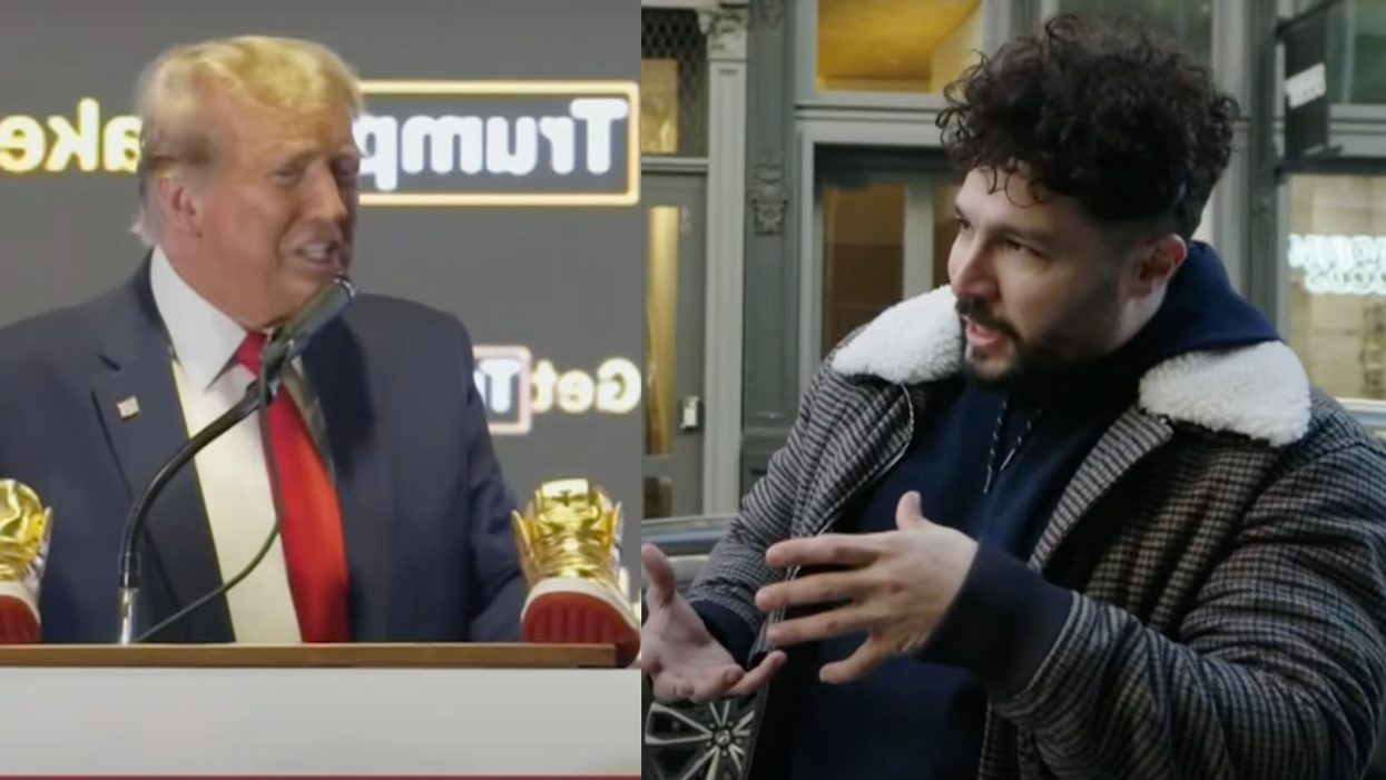 Screenshots of Donald Trump with sneakers and a man who gave his opinions about them