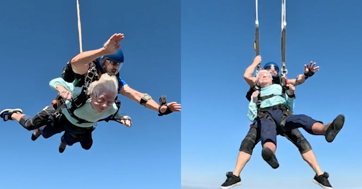 Screenshots of Dorothy Hoffner tandem skydiving