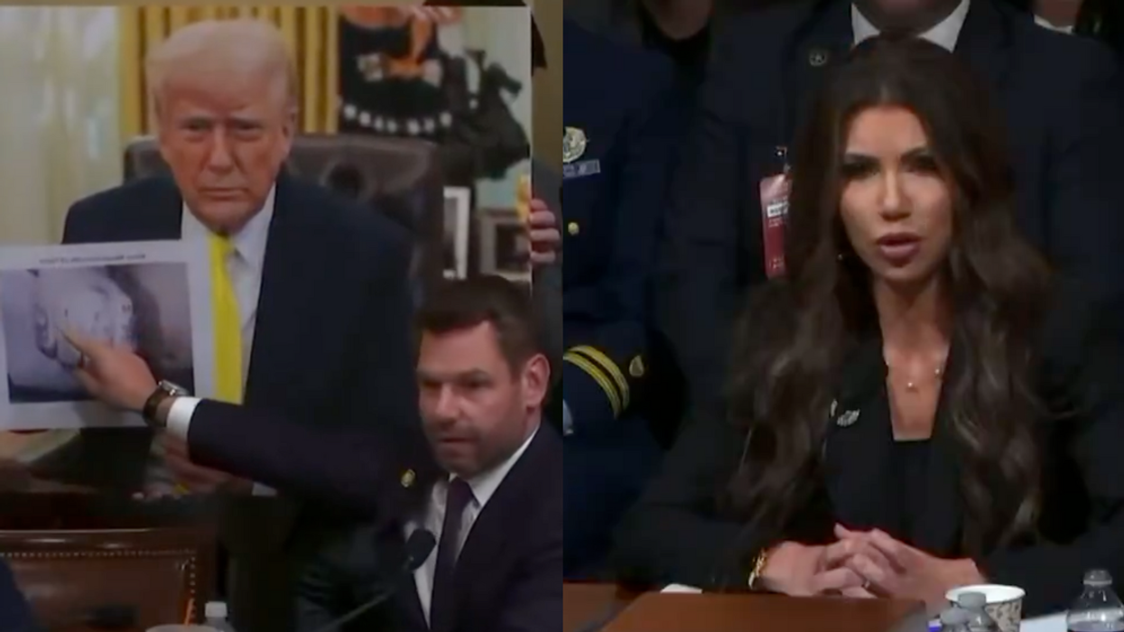 Screenshots of Eric Swalwell and Kristi Noem