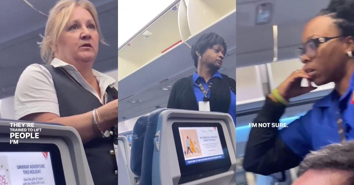 Screenshots of flight attendants from the Instagrammer's video