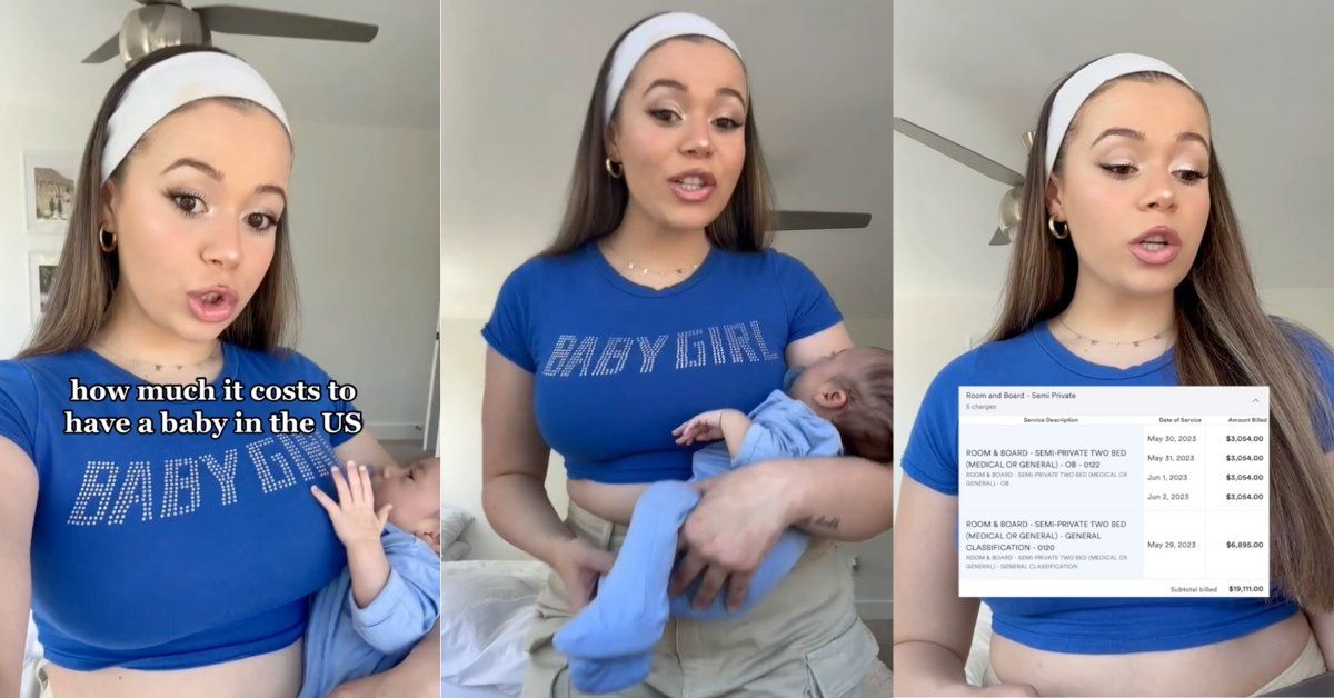 Screenshots of from TikTok of Sarai Jones going over her medical bills after giving birth