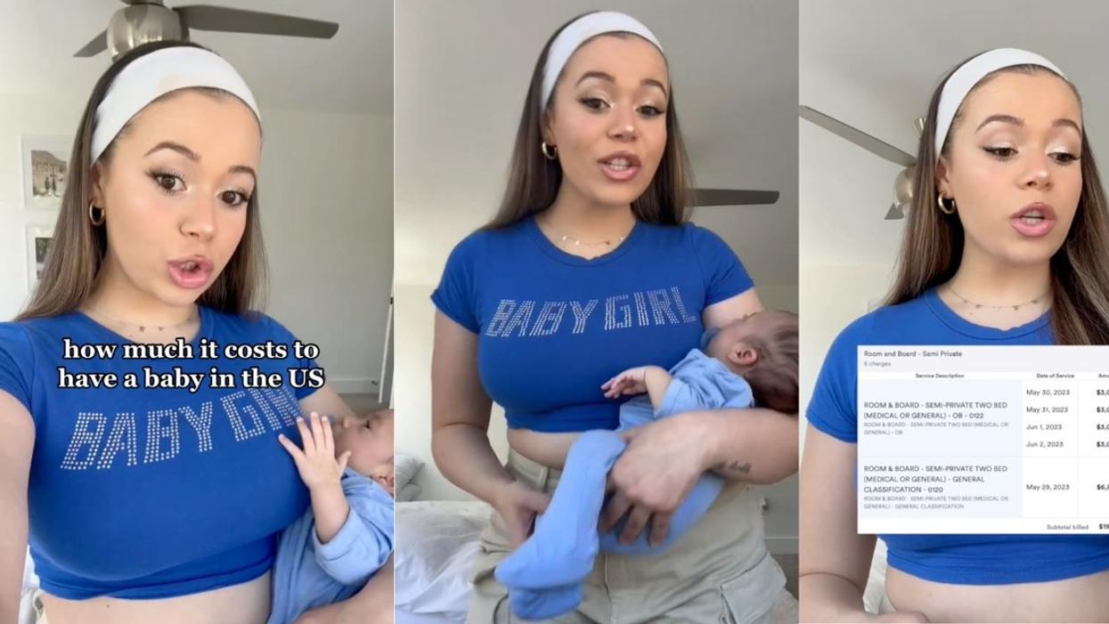 Screenshots of from TikTok of Sarai Jones going over her medical bills after giving birth