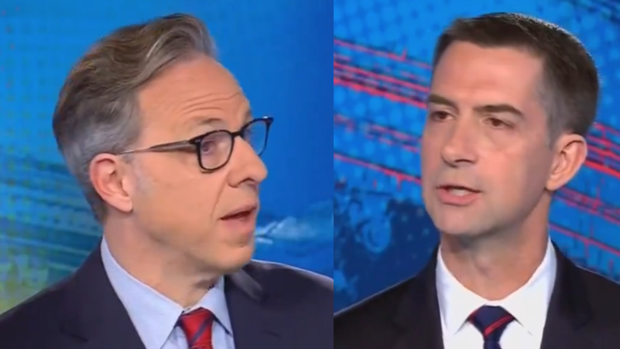 Screenshots of Jake Tapper and Tom Cotton