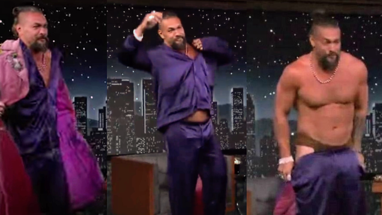 screenshots of Jason Momoa on "Jimmy Kimmel Live!"