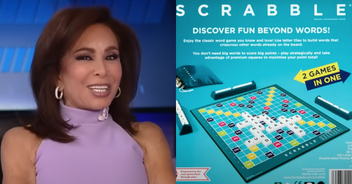 Screenshots of Jeanine Pirro and the updated Scrabble game