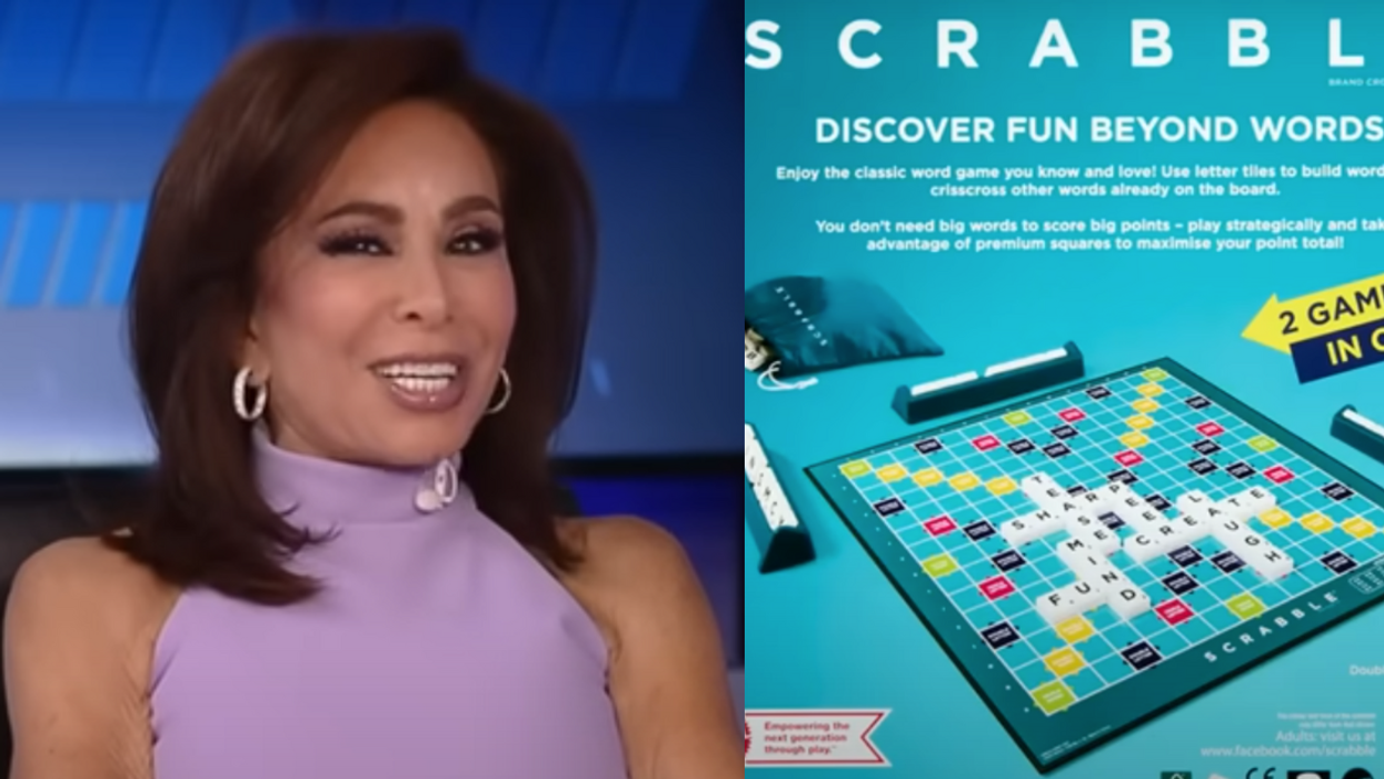 Screenshots of Jeanine Pirro and the updated Scrabble game