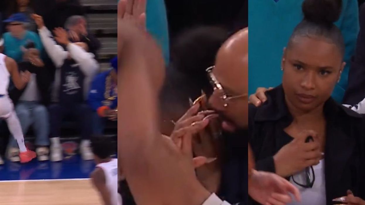 Screenshots of Jennifer Hudson and Common at a Knicks game