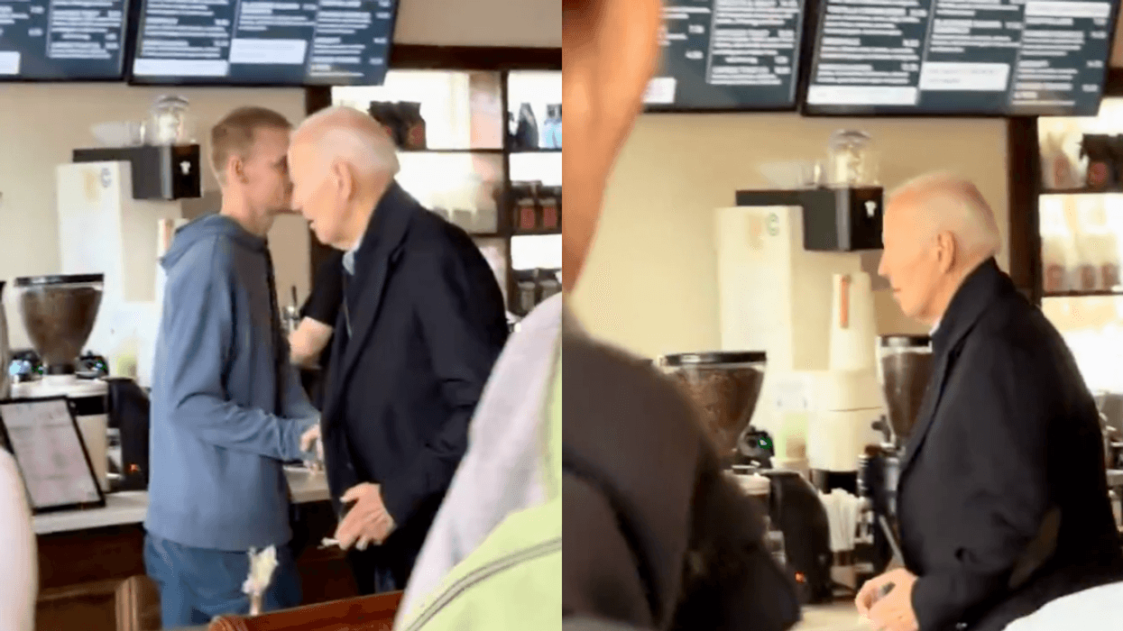Screenshots of Joe Biden at a coffee shop