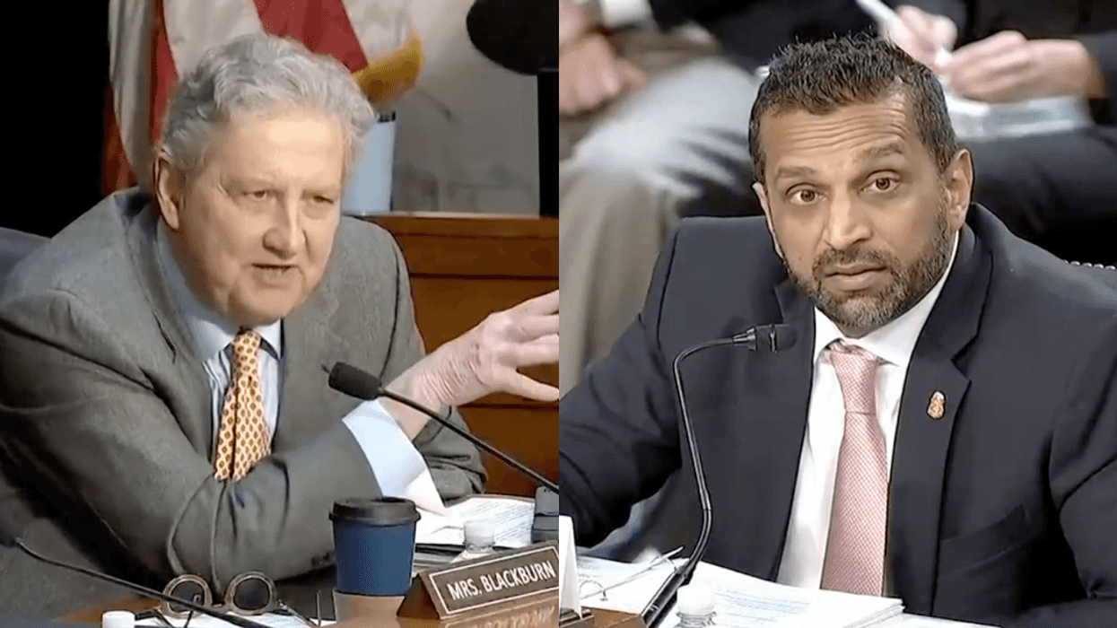 Screenshots of John Kennedy and Kash Patel