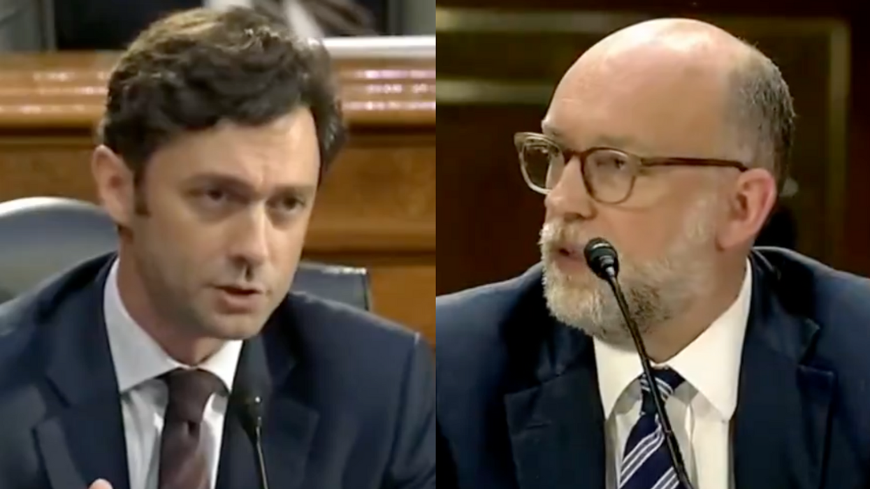 Screenshots of Jon Ossoff and Russell Vought
