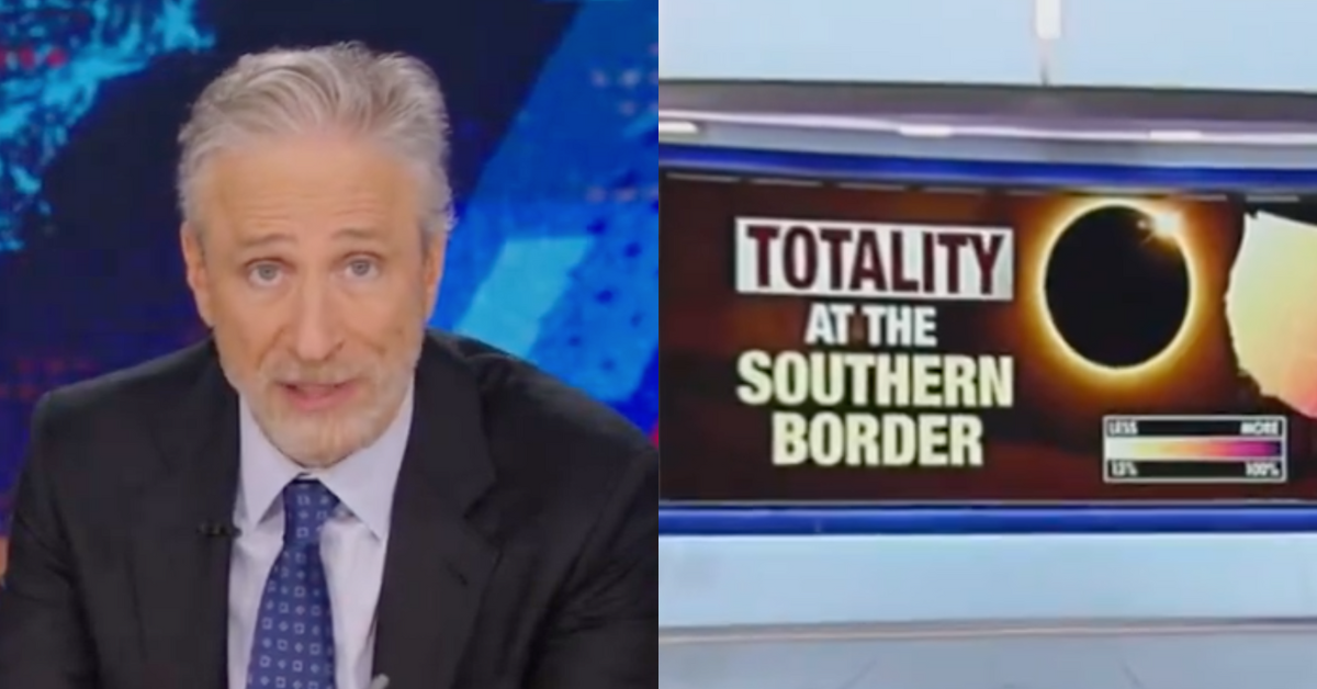 Screenshots of Jon Stewart and Fox News segment tying eclipse to illegal immigration
