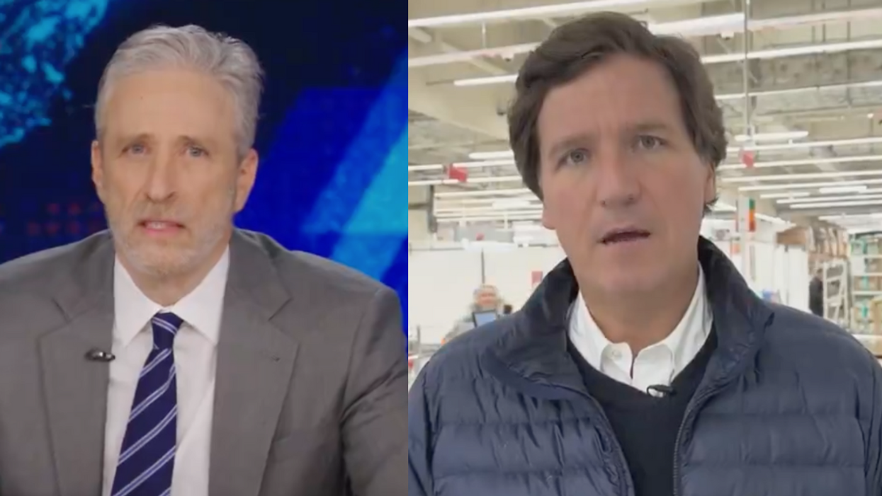 Screenshots of Jon Stewart and Tucker Carlson