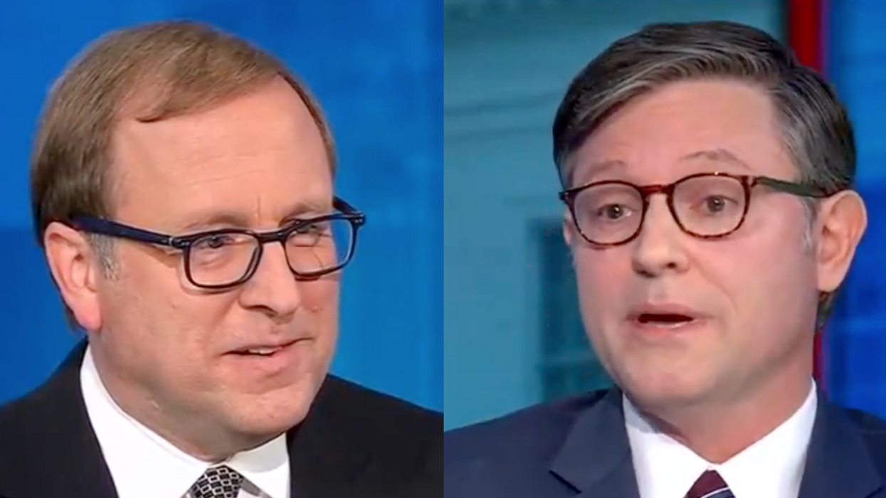 Screenshots of Jonathan Karl and Mike Johnson